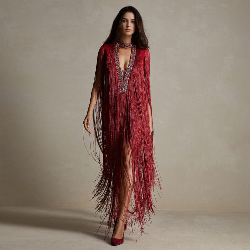 Red Tassel Slim Fit Party Dress