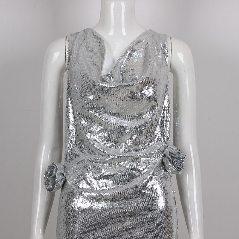 Autumn Summer Sequin Lace Floral Maxi Dress - Image 3