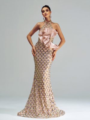 Off-Shoulder Sequined Fishtail Sheath Slim Evening Dress