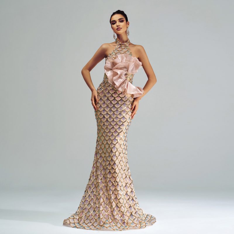 Off-Shoulder Sequined Fishtail Sheath Slim Evening Dress