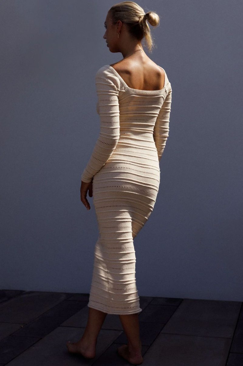 Hollow-Out Cutout Long Sleeve Knitted Dress Women - Image 4