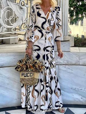 Autumn Long Sleeve Printed Loose Holiday Dress