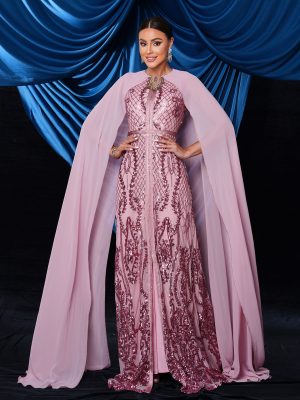 High-End Sequined Evening Dress with Flying Sleeves