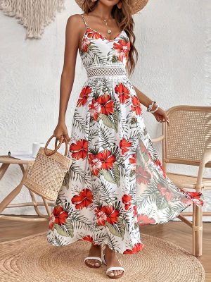 Bohemian Chiffon Lace Print Suspender Summer Dress