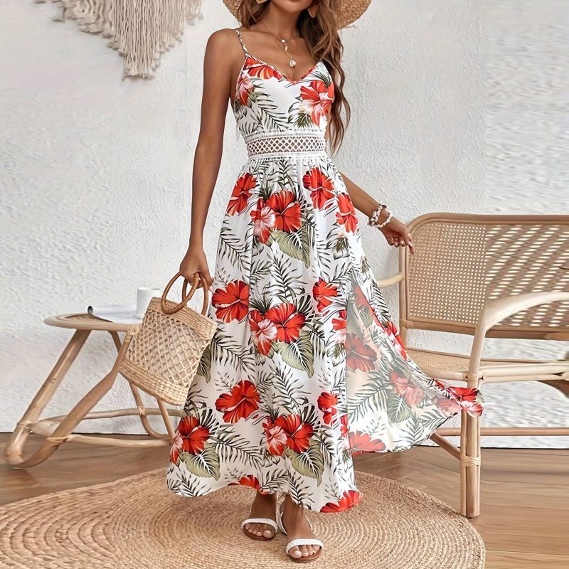Bohemian Chiffon Lace Print Suspender Summer Dress