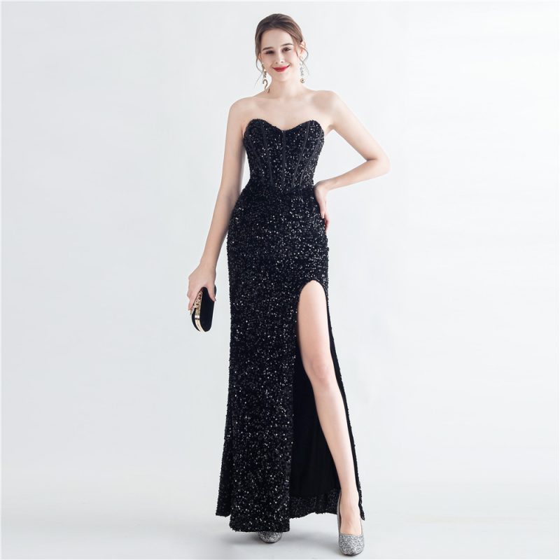 Colorful Sequin Corset Side Slit Evening Dress - Image 3