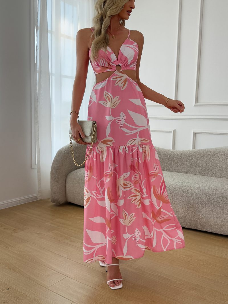 Holiday Floral Print Hollow Out Camisole Dress - Image 2