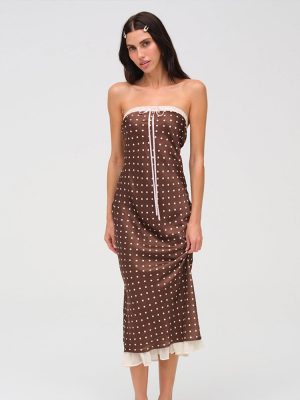 Summer French Polka Dot Backless Satin Dress