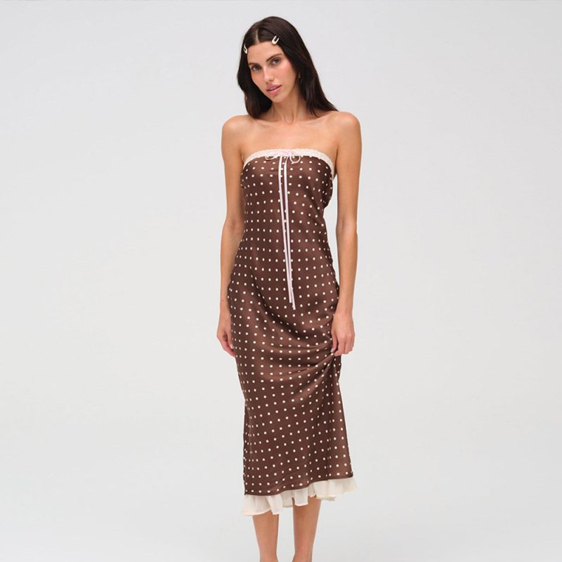 Summer French Polka Dot Backless Satin Dress