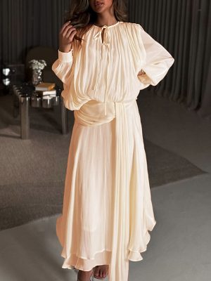 Elegant Summer Round Neck Lace-Up Ribbon Dress