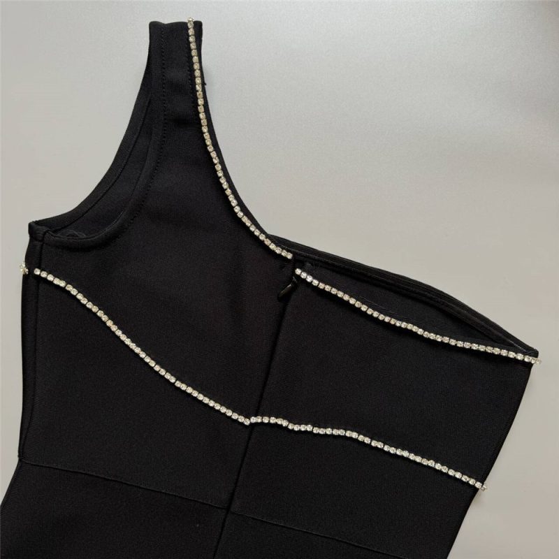 Women’s Diamond Studded Sleeveless Split Bandage Dress - Image 4