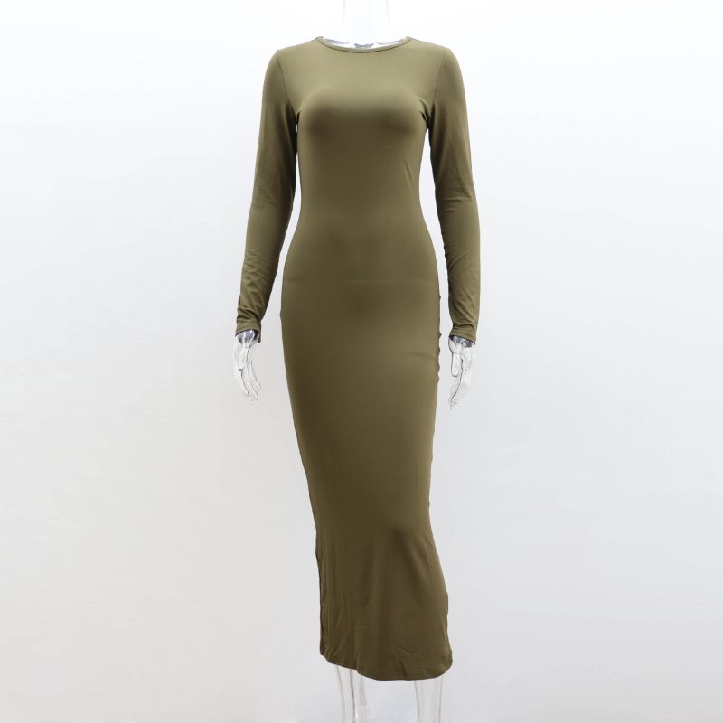 Women’s Autumn Winter Solid Color Maxi Dress - Image 4