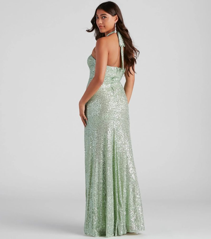Summer Sequined Halter Slim Fit Evening Dress - Image 3