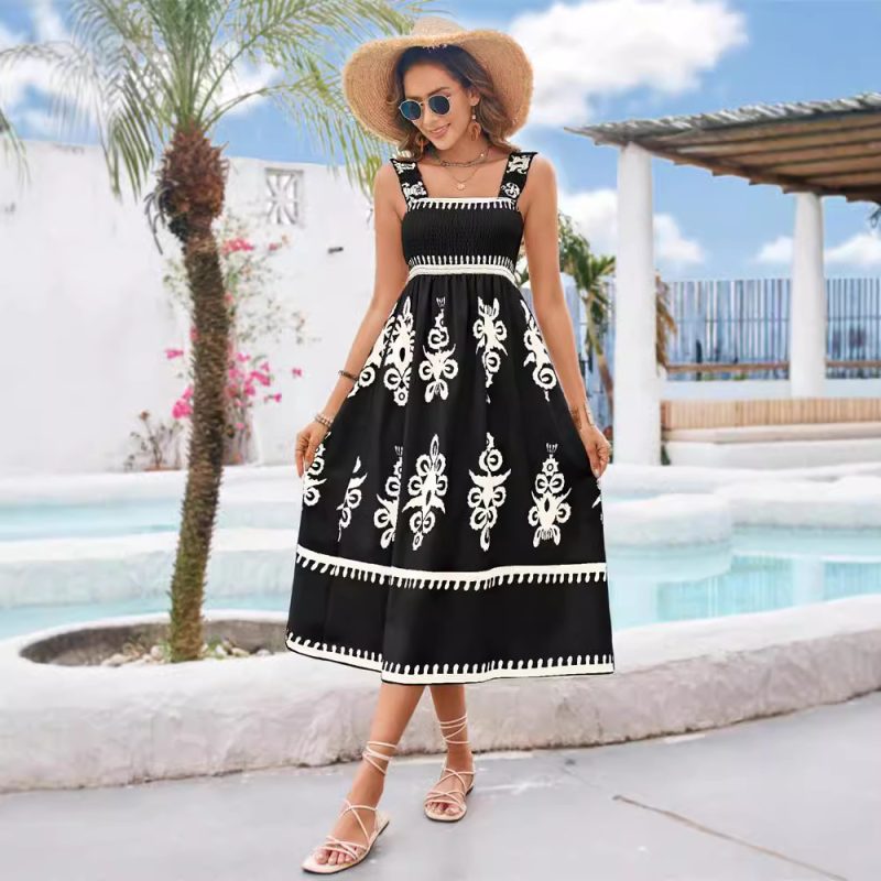 Women’s Elegant Printed Suspender Chest Wrap Dress - Image 4