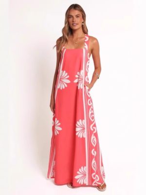 Summer Off Shoulder Printed A-Line Sling Dress