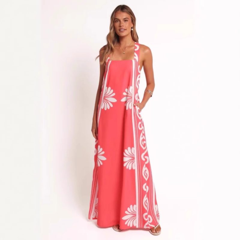 Summer Off Shoulder Printed A-Line Sling Dress