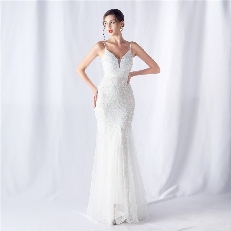 Women’s Floral Sequin Mesh High-End Evening Dress - Image 3