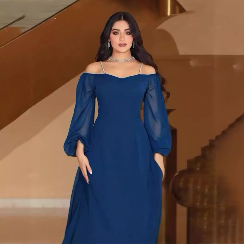 Women’s Autumn Slim Sling Shoulder Sleeve Dress - Image 2