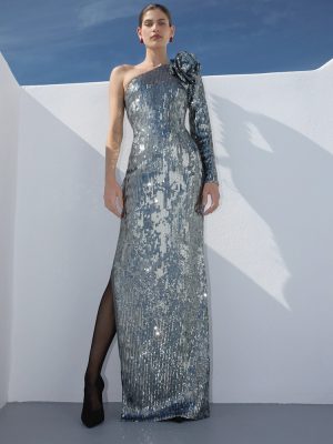 Elegant Silver Sequin Cocktail Dress for Christmas Party