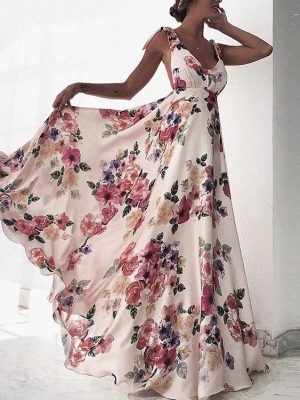 Women’s Large Swing Printed Backless Summer Dress