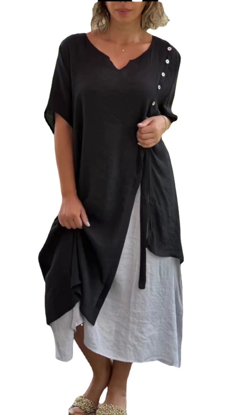 Spring Summer V-Neck Short Sleeve Women Dress - Image 3