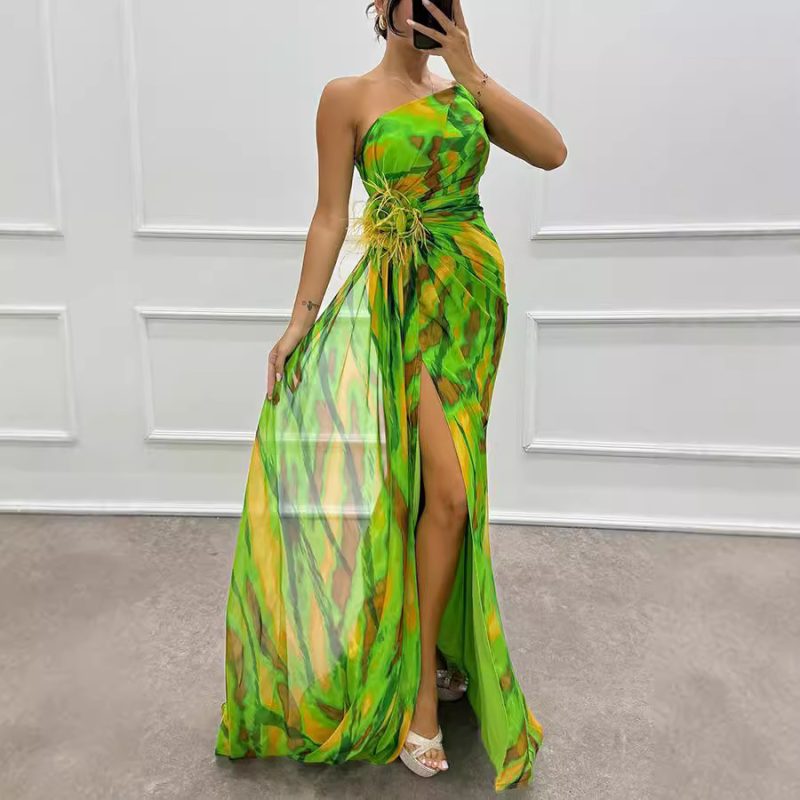 Chiffon Floral Print Long Slit Party Dress - Image 2