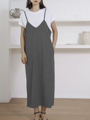 Women’s Casual Solid Color Adjustable Maxi Dress