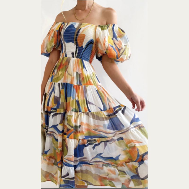Bohemian Floral Off Shoulder Vacation Loose Dress - Image 4
