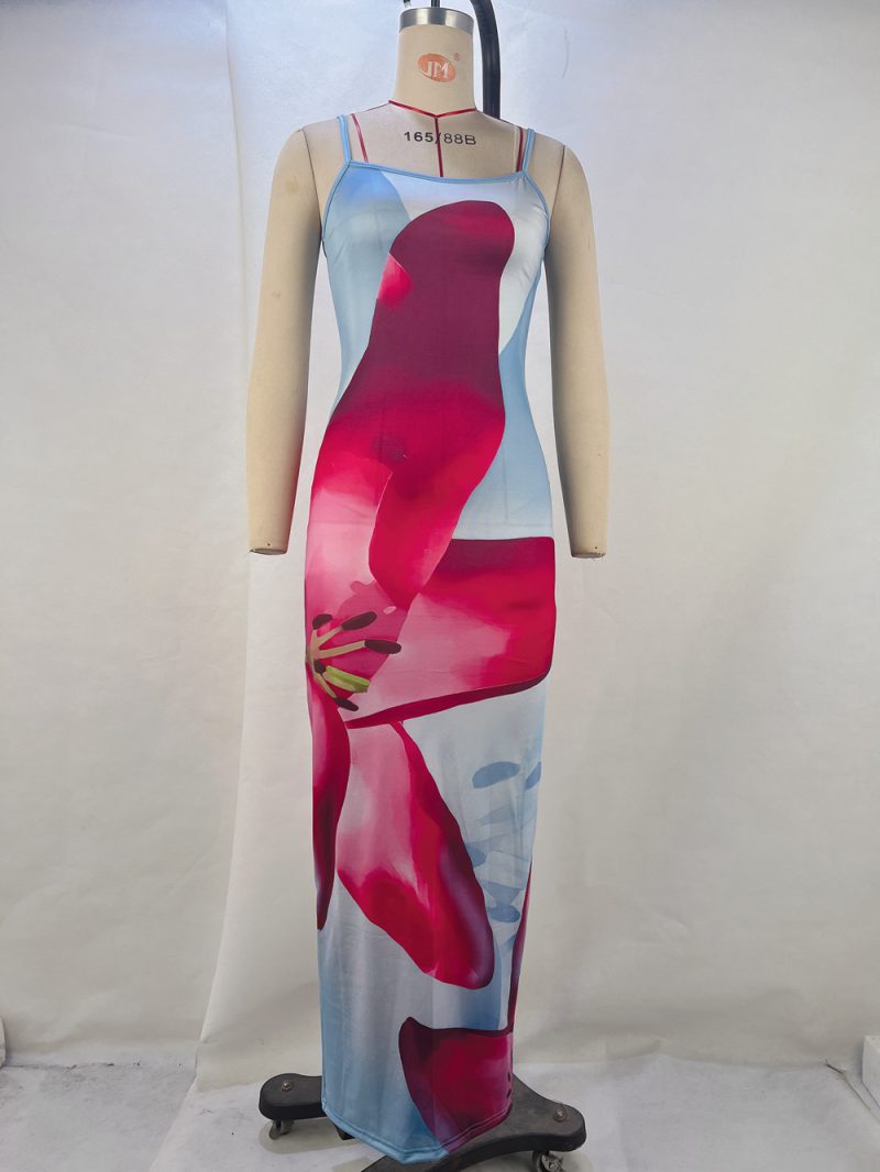 Summer Floral Spaghetti Strap Women Beach Dress - Image 4