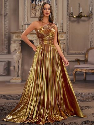 Elegant Retro One-Shoulder Backless Pleated Maxi Dress