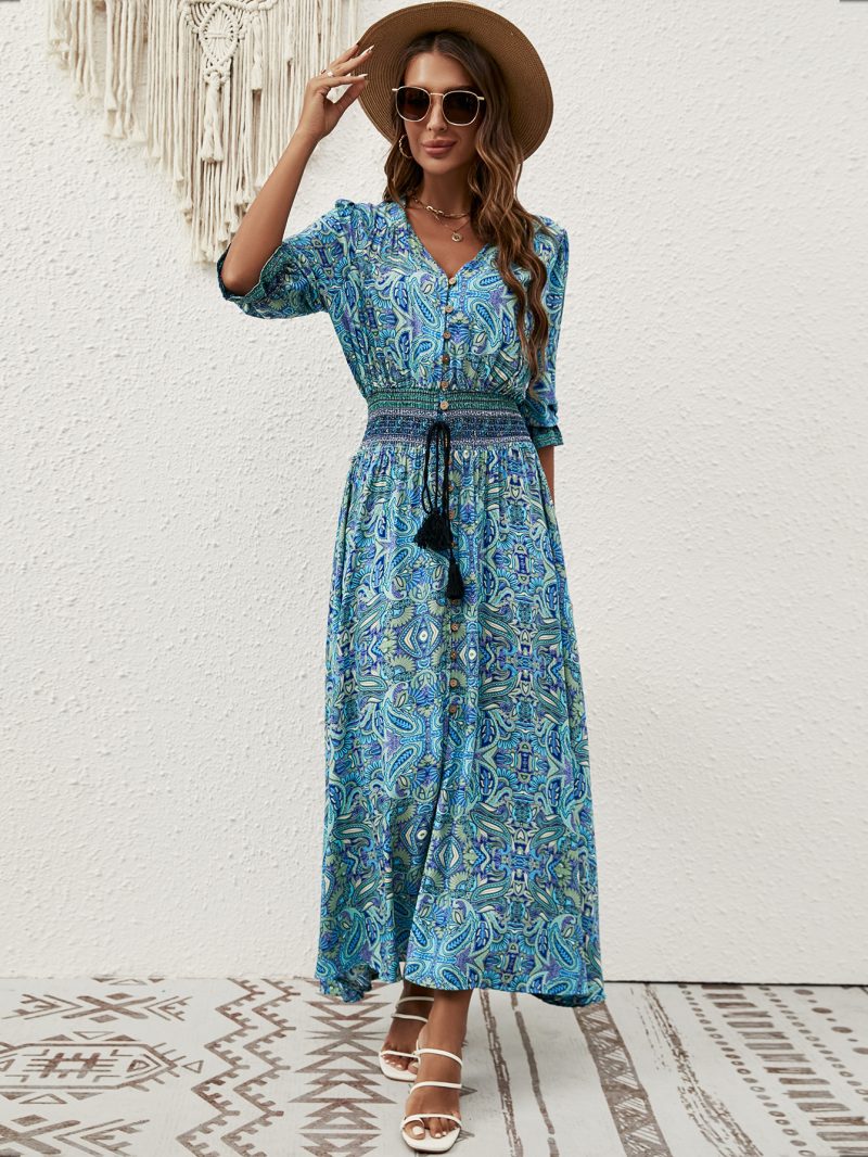 Bohemian Rayon Beach Dress with Three Quarter Sleeves - Image 2