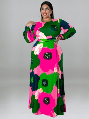 Plus Size Women’s Long Sleeve Floral Dress