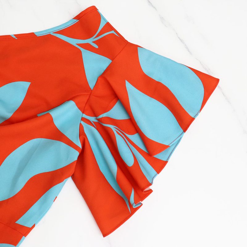 Printed Off Shoulder Ruffled Sleeve Women Dress - Image 4