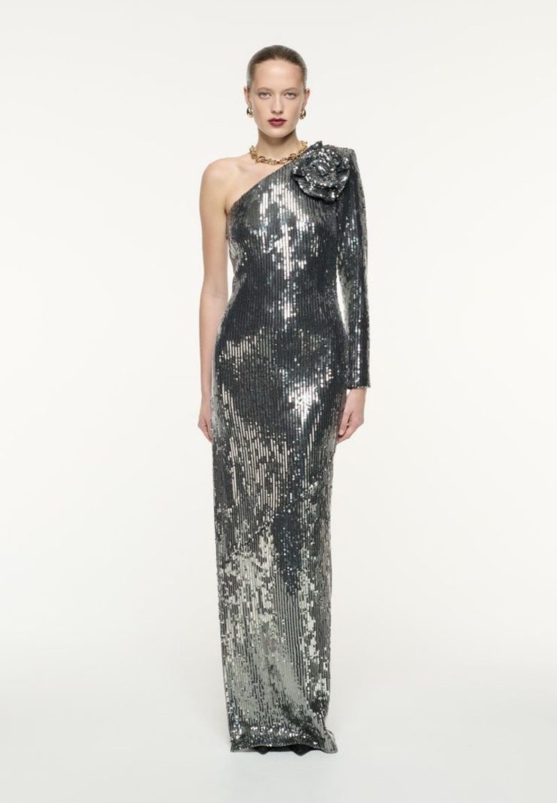 Elegant Silver Sequin Cocktail Dress for Christmas Party - Image 2