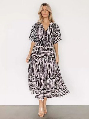 Bohemian Striped High Waist Short Sleeve Dress
