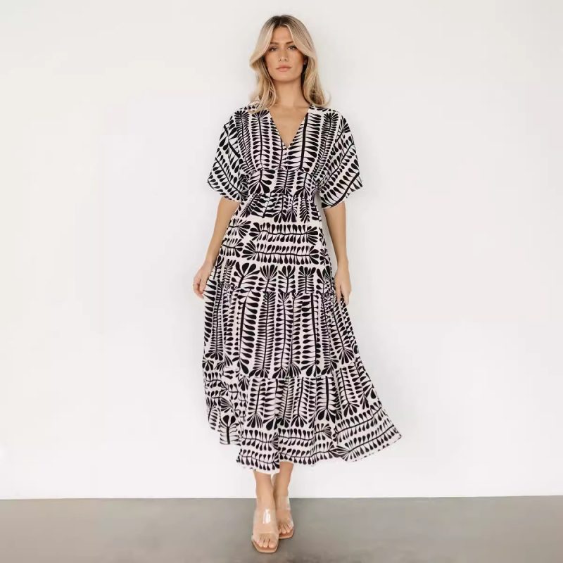 Bohemian Striped High Waist Short Sleeve Dress