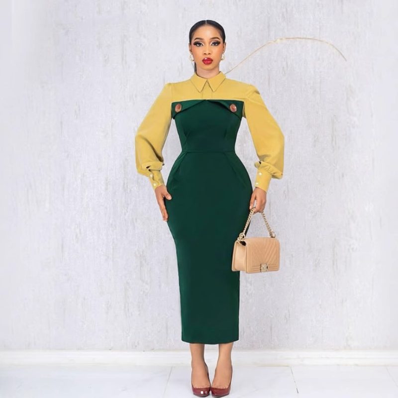 Elegant Contrast Color Sheath Dress with Slit