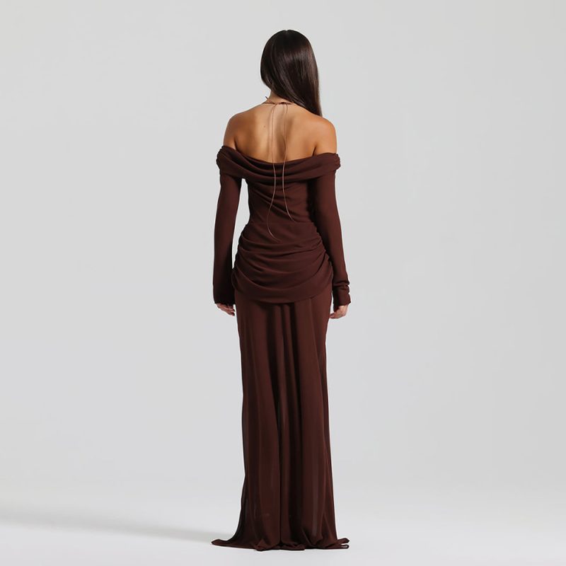Summer Twisted Chiffon Off Shoulder Pleated Maxi Dress - Image 4