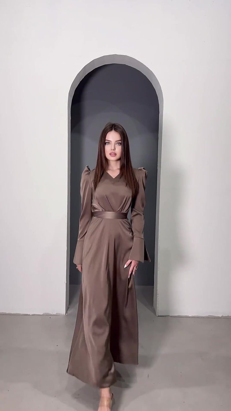 Women’s Autumn V-Neck Solid Long Sleeve Dress - Image 4