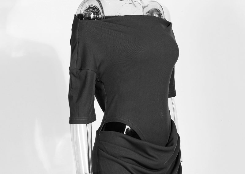 Elegant Off Shoulder Cutout Long Sleeve Sheath Dress - Image 2