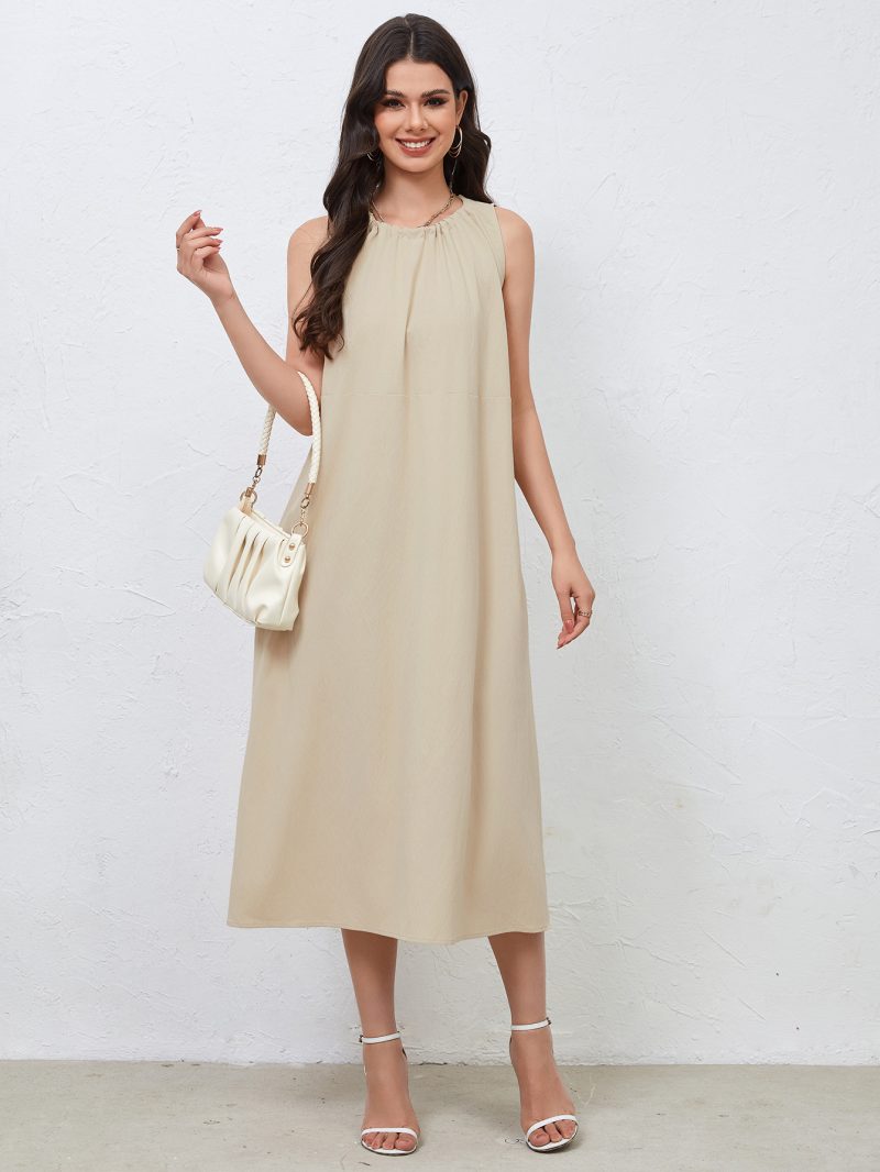 Popular Casual Pleated Back Waist Belt Dress - Image 4