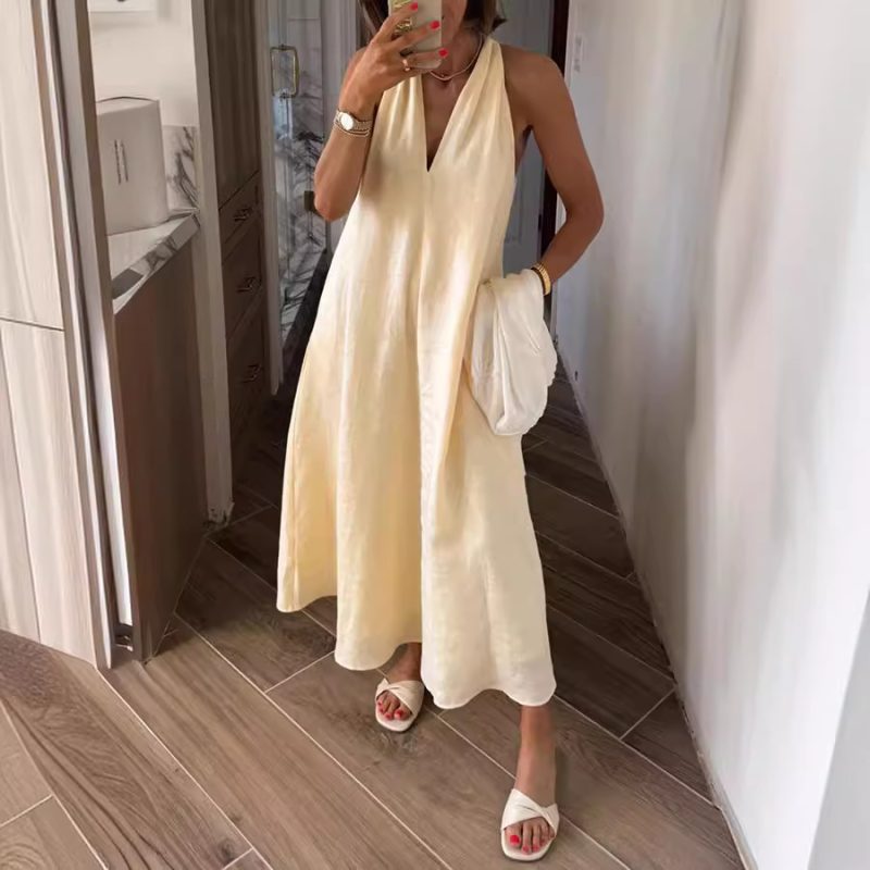 Women’s Summer V-Neck Sleeveless Loose Pocket Dress