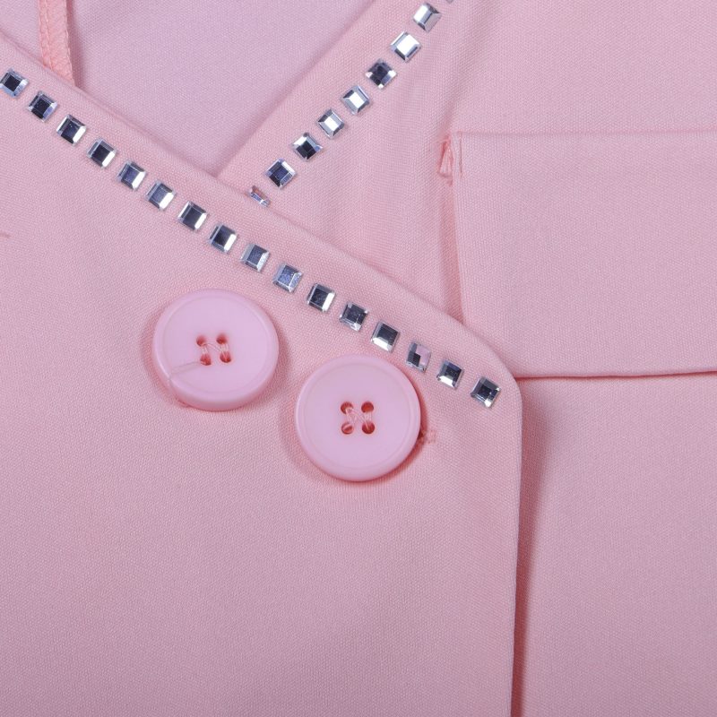 Solid Color Rhinestone Heart Slim Fit Suit - Image 3