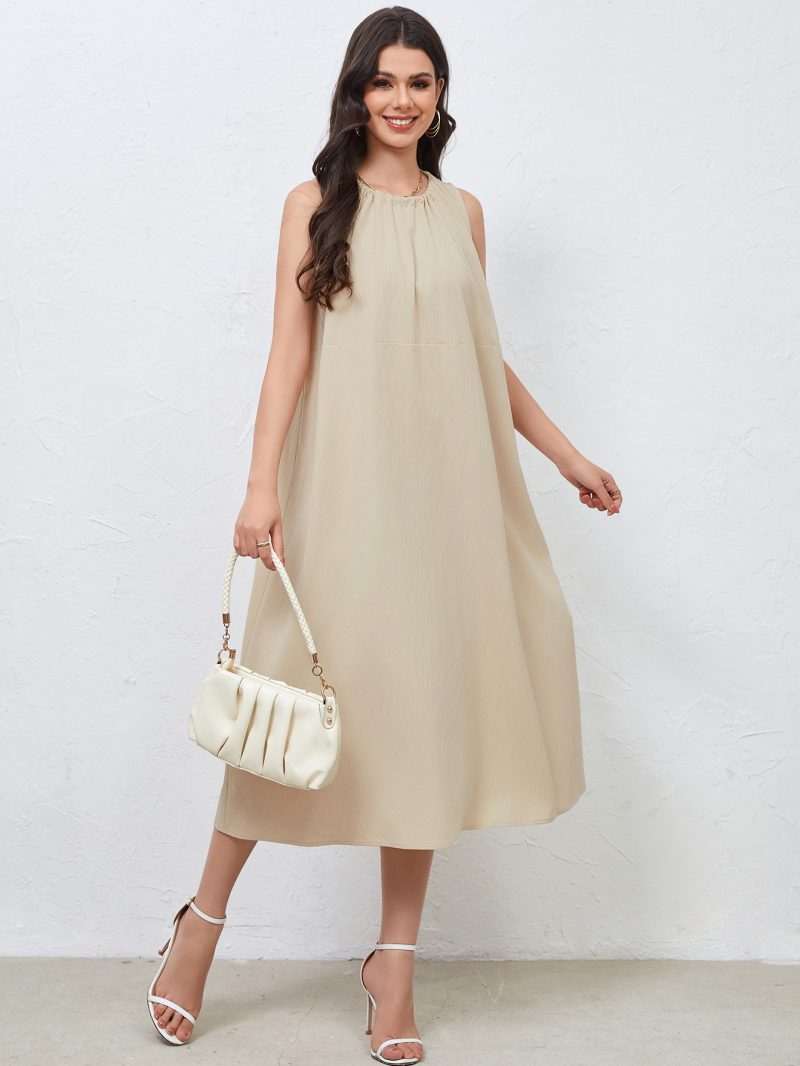 Popular Casual Pleated Back Waist Belt Dress - Image 3