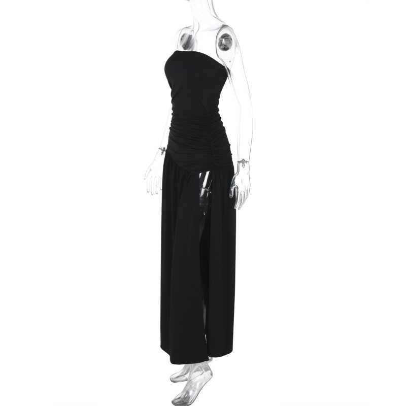Winter Solid Color Tube Top Split Maxi Dress - Image 4