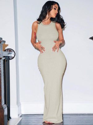 Summer Solid Color Sleeveless Slim Fit Dress