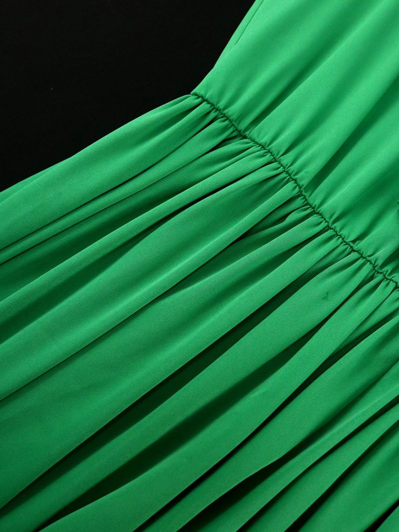 Elegant Pleated Lantern Sleeve Belted Evening Dress - Image 4