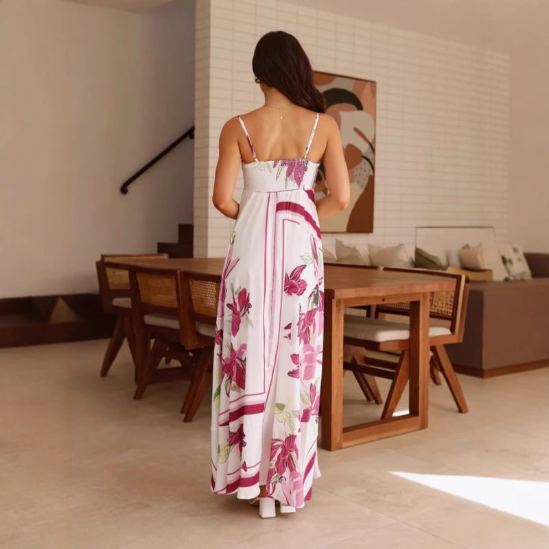 Printed Spaghetti Strap High Waist Women Dress - Image 4