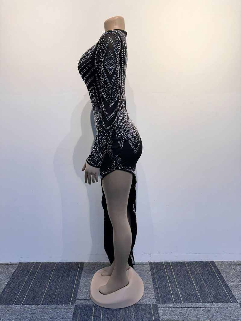 Slim Fit V-Neck Sheath Dress with Rhinestones - Image 3