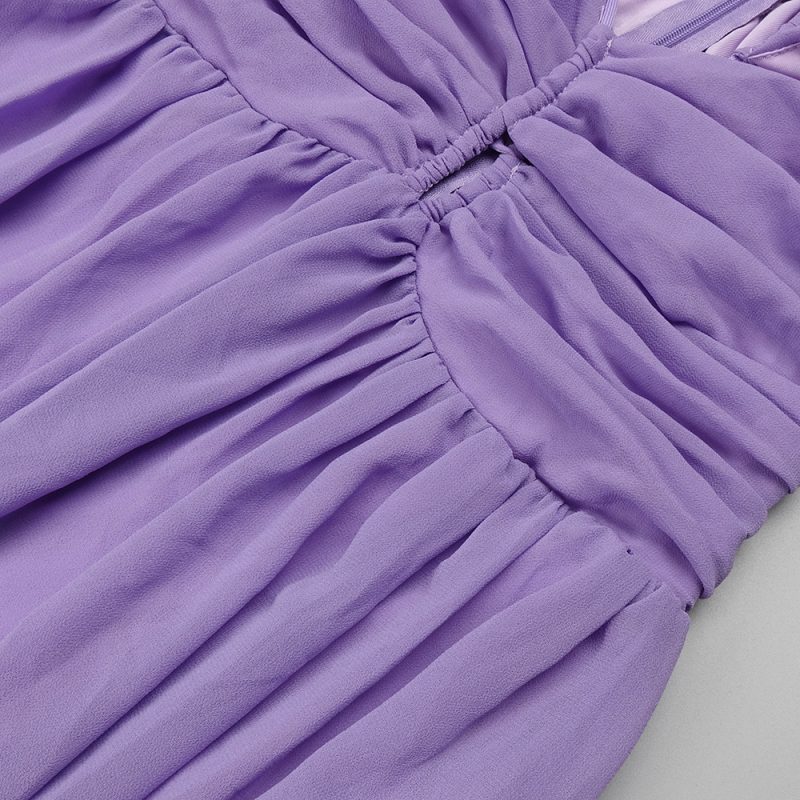 Autumn Light Purple Chiffon Pleated Mesh Dress - Image 4